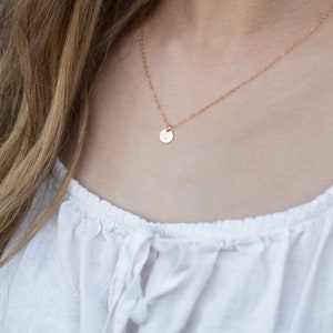 Personalized Disc Tiny Gold Initial Coin Necklace Bridesmaid Gift Mom's Gift Birthday Gift for Her Personalized Circle Tag image 3