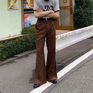 Men Bell Bottom Stripe Flare Pants Bootcut 60s 70s Formal Work Casual  Trousers