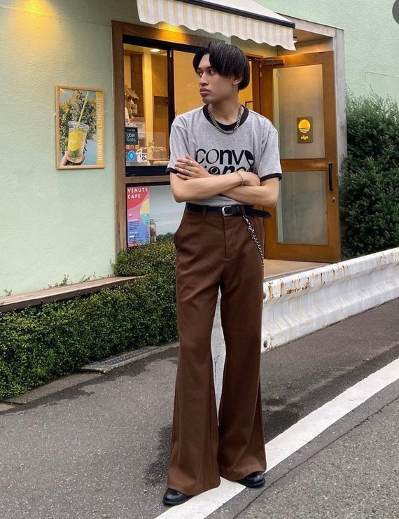 70s Style Flared Trousers Mens White 70s Style Flared Trousers Mens White
