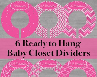 Baby Closet Dividers - Girl Closet Dividers - Baby Clothing Dividers - Hot Pink and Silver Closet Dividers - Silver Foil Closet Dividers