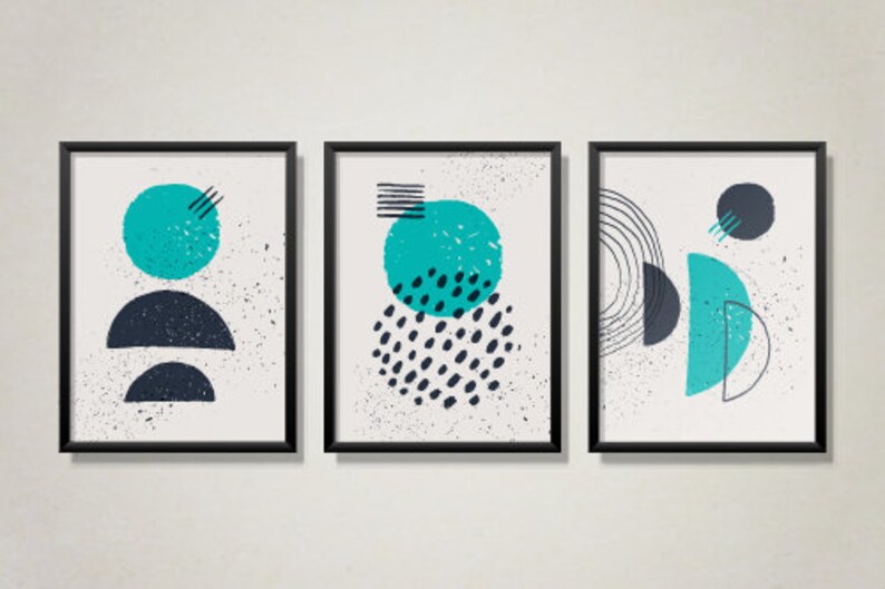 Modern Abstract Art Print Trio - 3 Piece Wall Art - Set of 3 - Ready to ...