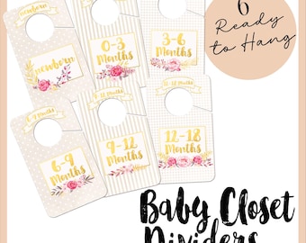 Separadores de armario rosas - Separadores de armario para bebés - Separadores de ropa para bebés - Separadores de armario florales rosas - Separadores de armario para guardería - Colgar planos