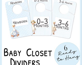 Baby Closet Dividers Blue Goose - Goose Nursery Clothes Size Markers, Baby Closet Organizer, Blue Goose Baby Shower Gift, Hang Flat Dividers