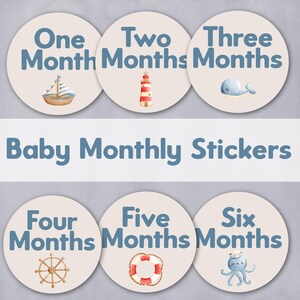 Nautical Baby Monthly Growth Stickers - Milestone Bodysuit Stickers - Nautical Photo Stickers -  Baby Month Stickers - Baby Shower Gift