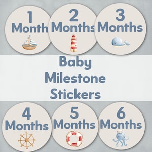 Nautical Baby Monthly Growth Stickers - Milestone Bodysuit Stickers - Nautical Photo Stickers -  Baby Month Stickers - Baby Shower Gift