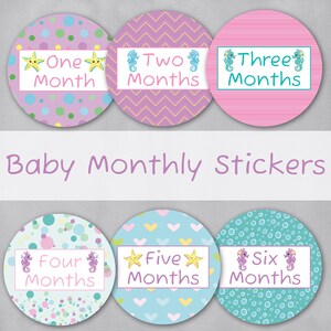 Baby Monthly Growth Stickers - Milestone Bodysuit Stickers - Girly Ocean Photo Stickers - Ocean Theme Baby Month Stickers - Baby Shower Gift