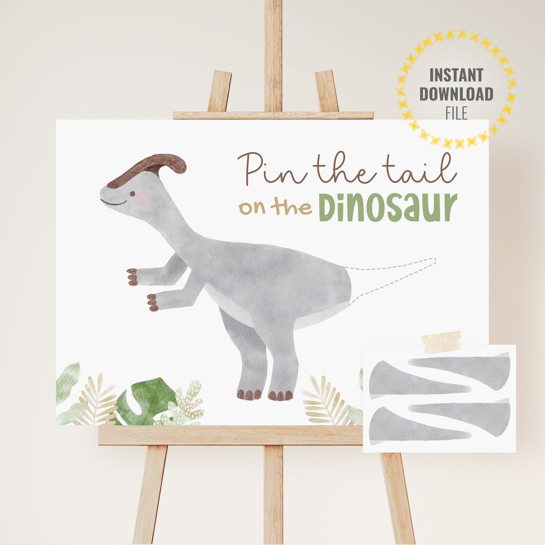 Pin the Tail on the Dinosaur Game, Printable Dino Theme Party ...