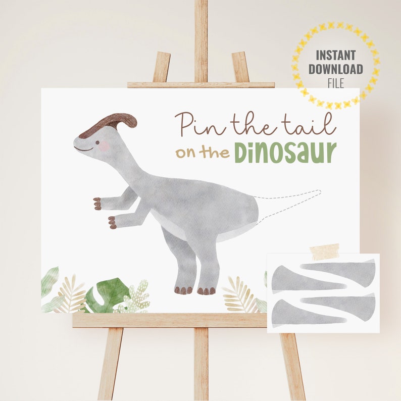 Pin the Tail on the Dinosaur Game, Printable Dino Theme Party ...