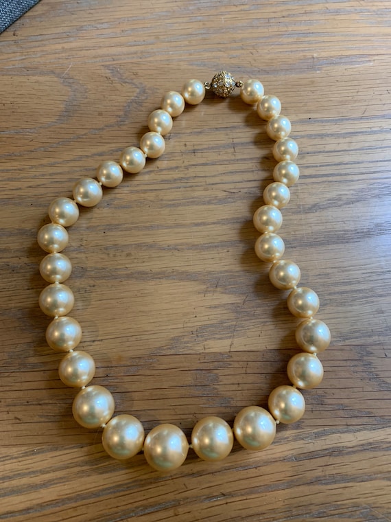 Amazing weighty glass pearl necklace with .925 si… - image 1