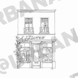 Set of 4 downloadable coloring sheets of original UrbanAnna pen drawings Tiny House Collection, Shopfront Bramble coloring for beginners afbeelding 5