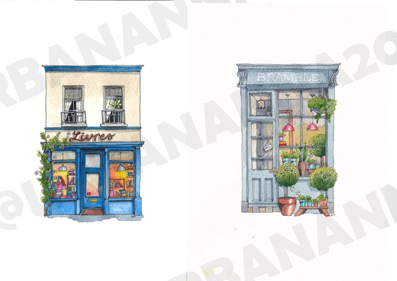 Juego de 4 hojas para colorear descargables de dibujos originales a lápiz de UrbanAnna Colección Tiny House, coloración Shopfront Bramble para principiantes imagen 7