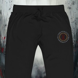 Viking fleece sweatpants with Younger Futhark Norse Alphabet Runes - Embroidery Design - Workout Pants For Him or Her