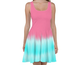 Ombre Tie Dye Skater Dress: Pink & Teal Mini Sundress