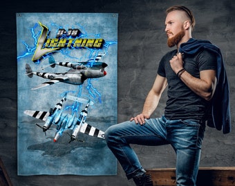 P-38 Lightning Airplane Flag: Collectible WW2 Wall Hanging