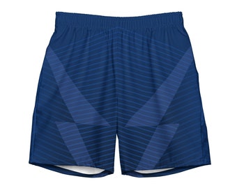 Calção de banho listrado azul masculino: calção de banho geométrico estilo art déco