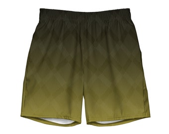 Men's Military Green Swim Trunks: Striped Geometric Board Shorts