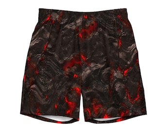 Puede incluir: Shorts de color negro y rojo con un diseño de flujo de lava.