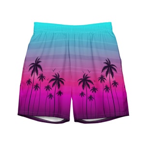 Men&#39;s Hawaiian Sunset Swim Trunks: Tropical Board Shorts