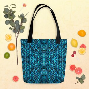 Tote Bag azul geométrico Boho Aesthetic Art Design Pattern / Beach Shoulder Bag