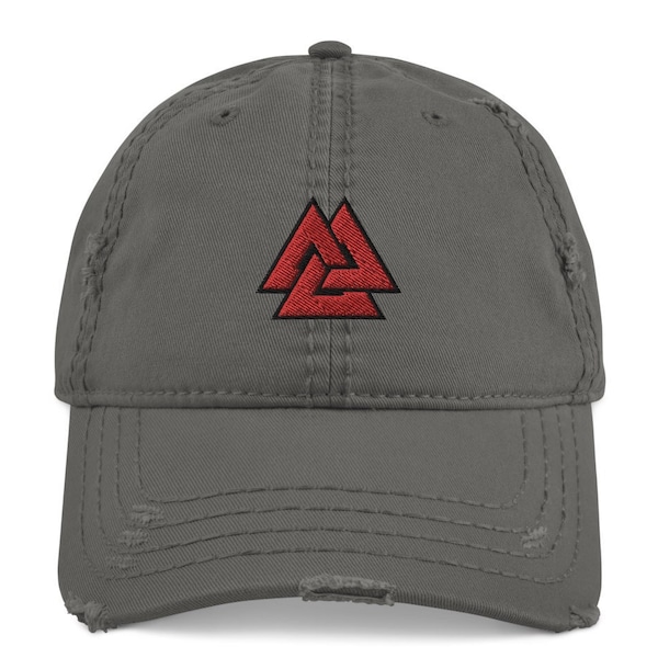 Dad Hat Viking Symbol Valknut, Odin's knot, Custom Embroidered Distressed Baseball Hats & Caps, Sun Protection Gift for Him or Her