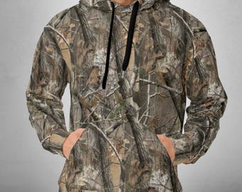Tree Camouflage Cotton Hoodie, Forest Camo Pullover, Unisex Hunting Apparel