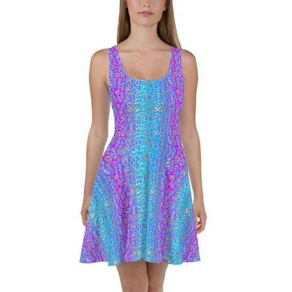 Leopard Print Skater Dress: Blue Pink Cheetah Sleeveless Sundress - Etsy