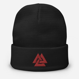 Embroidered Viking Beanie: Valknut Odin&#39;s Knot Winter Hat