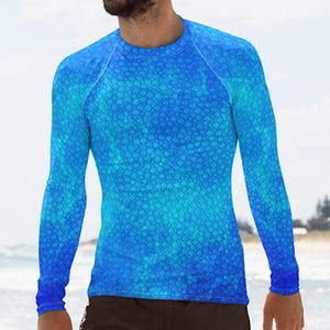 Rash Guard Men&#39;s Sun Protection Swimwear UPF 50 Swim Shirt - Long Sleeve  - with Aqua Water Droplets Design - sun-safe, stylish performance