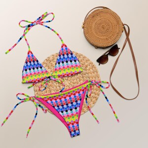 Rainbow String Bikini: Vibrant Triangle Top Swimsuit