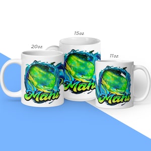 Fishing Coffee Mug, Fishers Mug, Mahi Mahi Fishermen Pro Cup, White ceramic coffee or tea mug, Fisherman gift for him or her Anglers