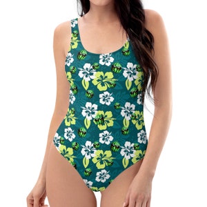 Hibiscus Flower One-Piece Swimsuit: Tropical Watermelon Print