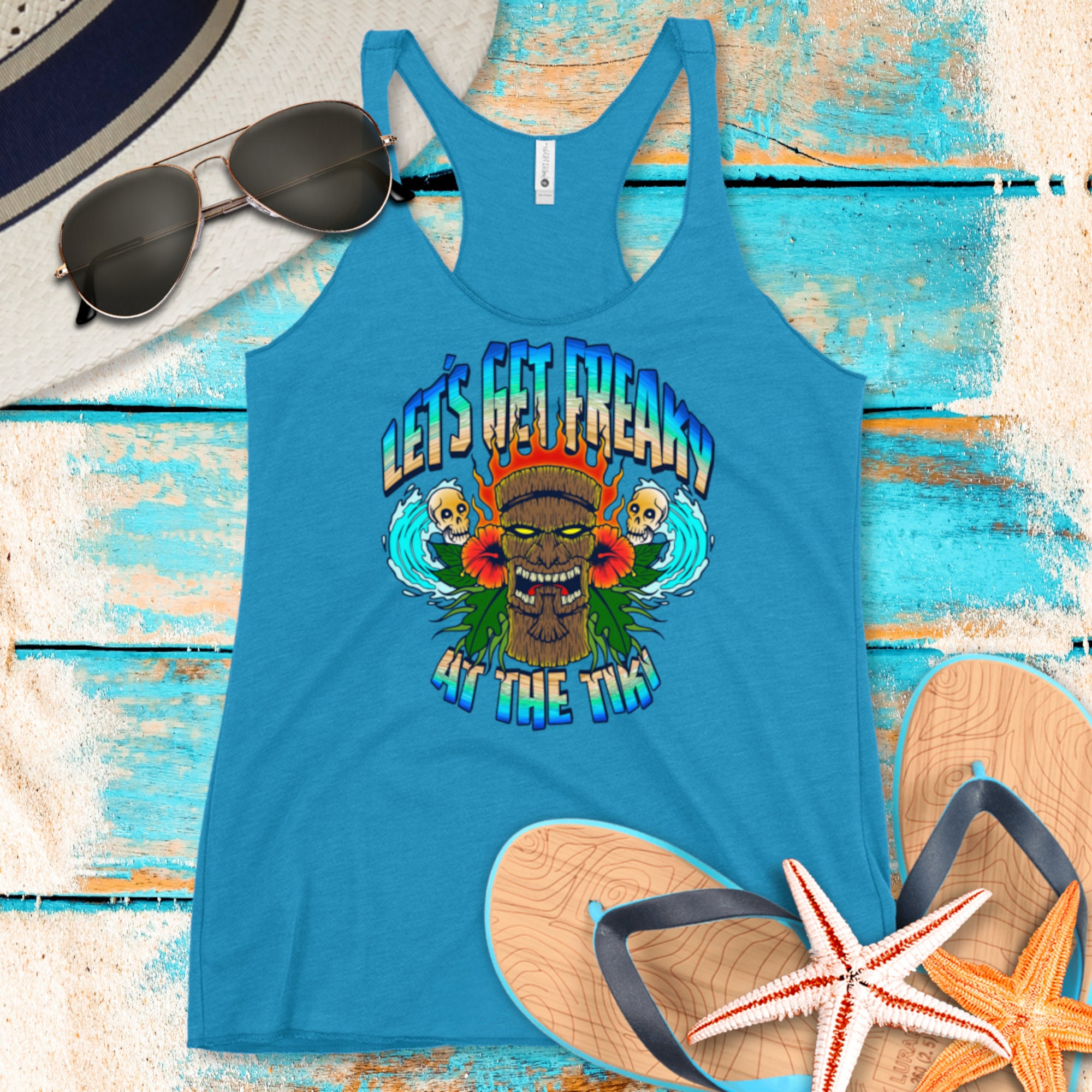 Let's Get Freaky At The Tiki Women's Racerback Tank Top