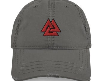 Valknut Viking Dad Hat: Custom Embroidered Distressed Baseball Cap