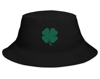 Embroidered Four Leaf Clover Bucket Hat - Lucky Cotton Sun Cap
