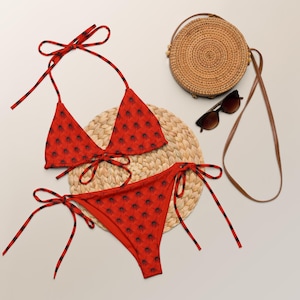 Red Hibiscus String Bikini: Tropical Hawaiian Swimsuit
