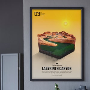 Póster de papel mate con micropaisaje de laberinto y cañón, obra educativa para aulas de profesores o escuelas, ideal como regalo de decoración del hogar.