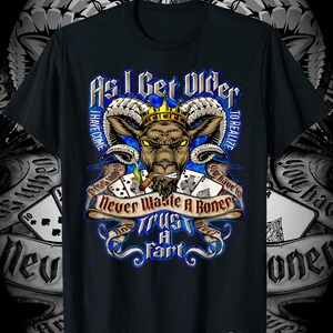 Grafik-T-Shirt - Poker-Ziege Texas Hold 'em, humorvolles Zitat eines alten Mannes & lustiges sarkastisches Biker-T-Shirt, bequemes Vatertagsgeschenk für ihn, blau
