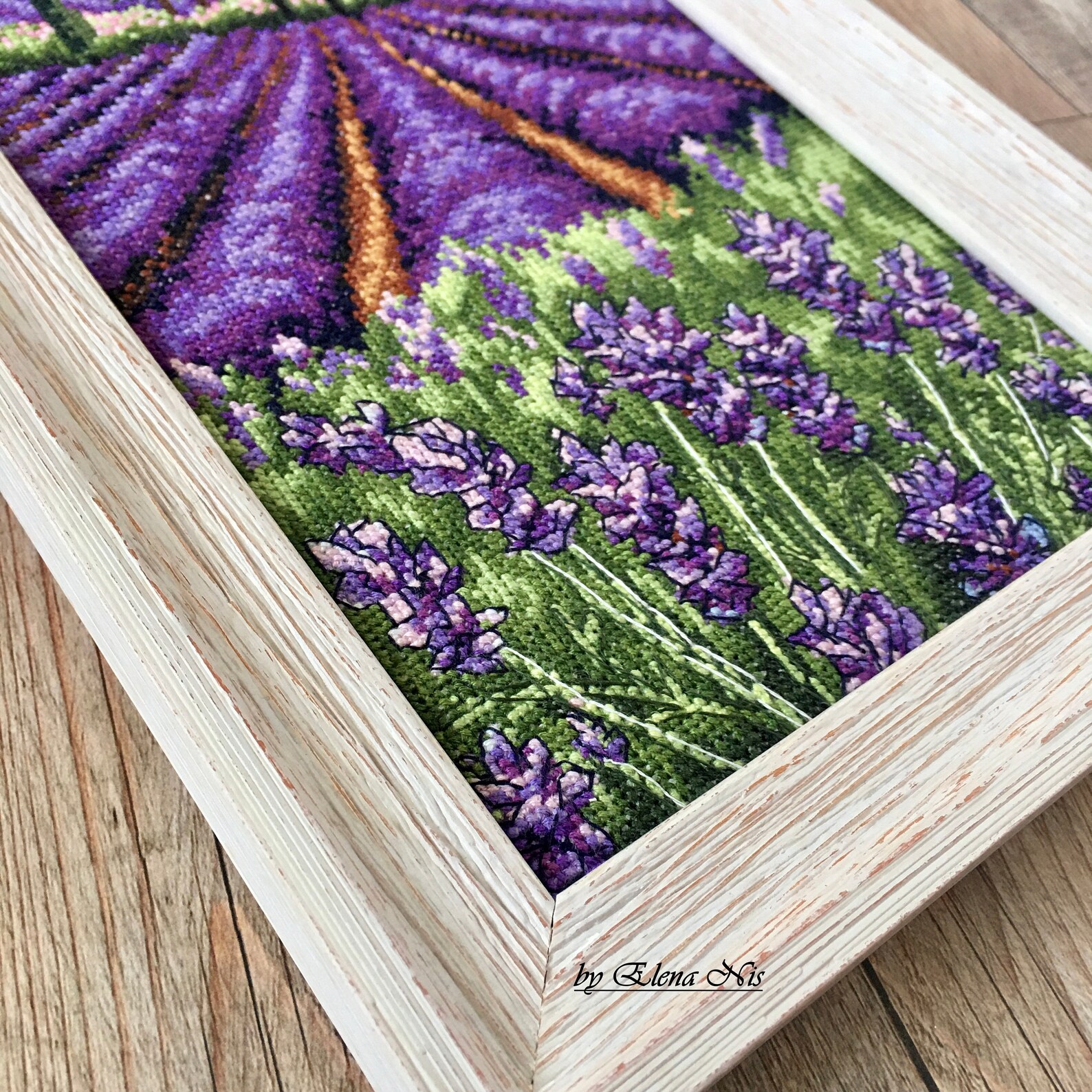 Embroidered lavender field Cross-stitch lavender Wall | Etsy