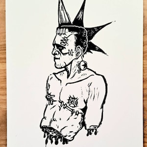 Trans Horror Punk Frankenstein&#39;s Creation Monster Linocut Block Print