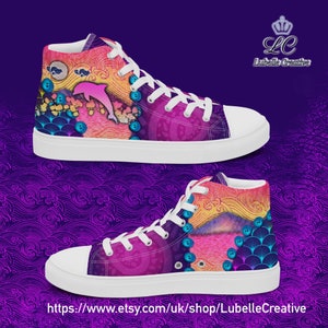 Funky dolphin design Women’s high top canvas shoes