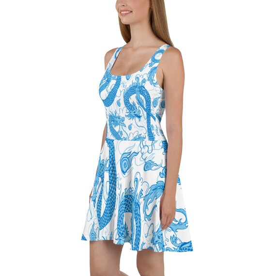 blue dragon print dress Blue Denim Dragon Dress