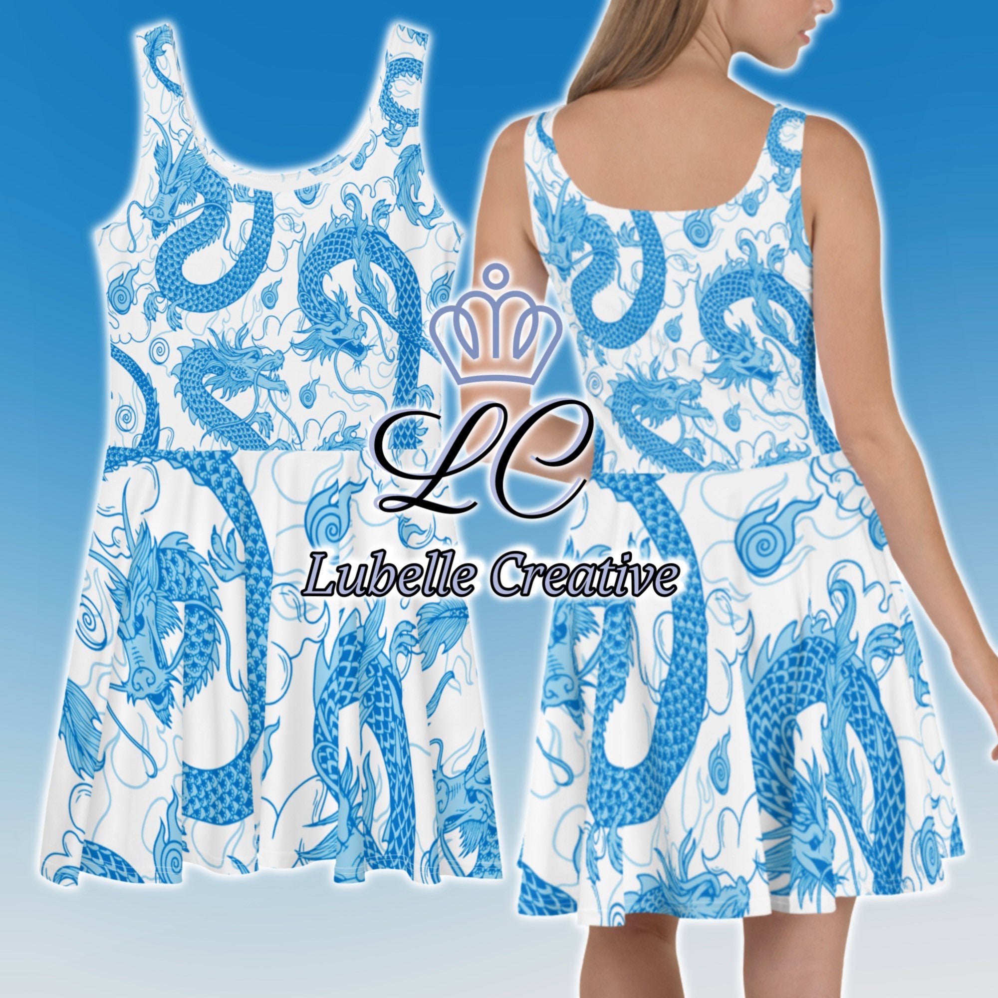blue dragon print dress Teal Imperial Dragon Dress M main image 1