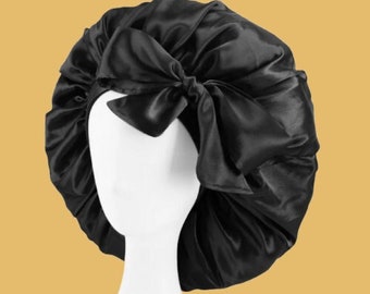 Extra Large Bonnet With Satin Wrap Black