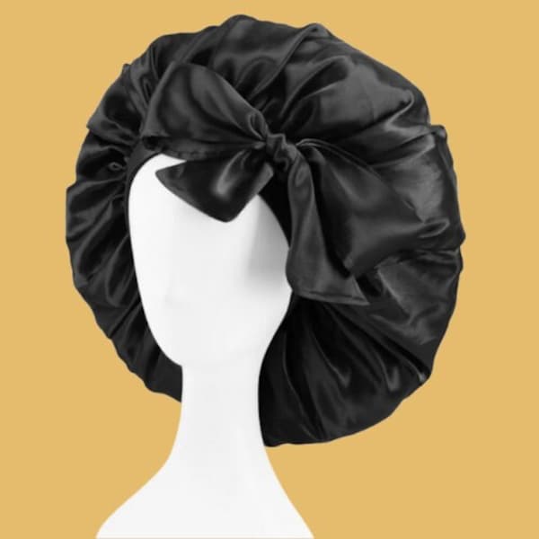 Extra Large Bonnet With Satin Wrap Black