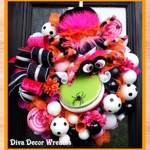 Handmade Halloween Door Wreath with Lights and Sweet Treats