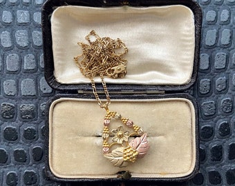 Vintage Mid Century 1950's 10k Black Hills Gold Landstrom's Floral Flower Grape Cluster Charm Necklace Jewelry Jewellery