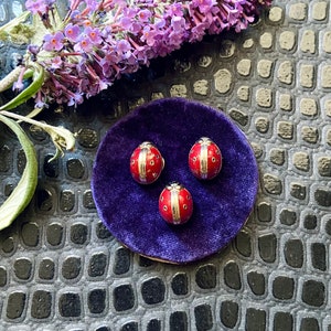 Set of Three Vintage Gold Toned Red & Black Small Lady Bug Scatter Pins Coiled Spiral Backs Insect Bug Good Luck Mid century 1960's Jewelry