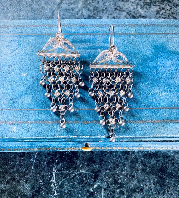 Vintage Silver Floral Chandelier Earrings