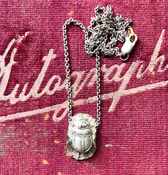 Vintage Silver Scarab Beetle Charm Necklace Talis… - image 2