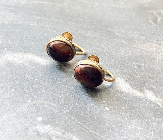 Antique Victorian Gold Filled Dark Red Brown Oval… - image 1